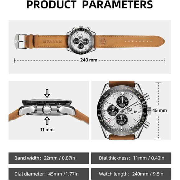 ⚡Watches for Men Analog Quartz Chronograph 30M Waterproof Elegant Gift Luminous - Picture 6 of 8